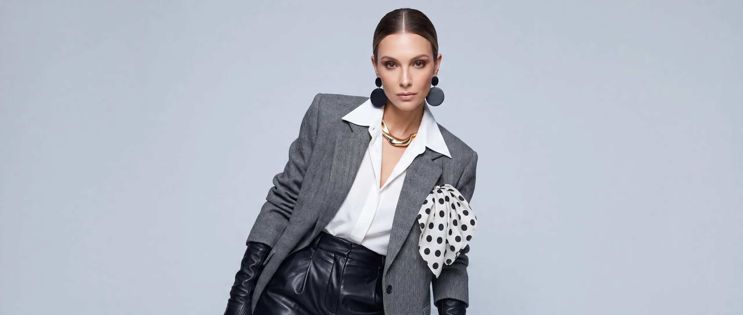 Tailored grey fashion portrait from the AIFACECRAFT Studio Photoshoot collection