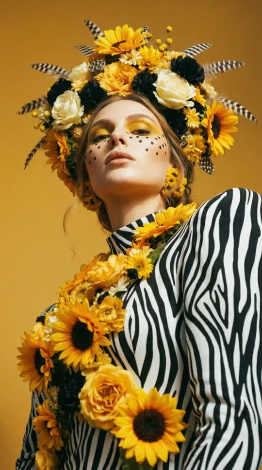 Video frame: sunflower crown and zebra print