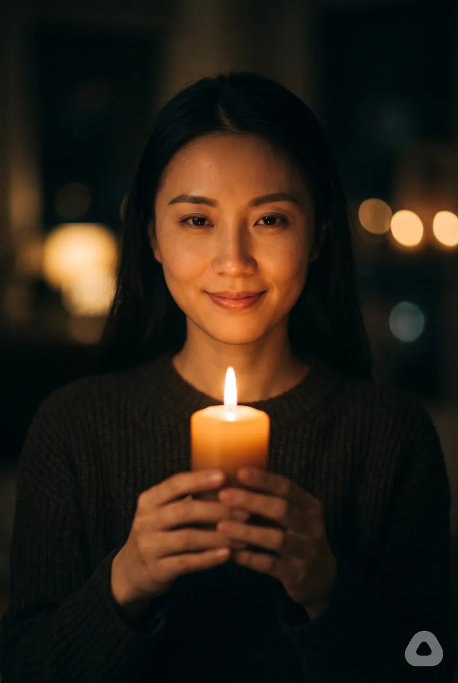 Candlelight close-up: AI-generated with this prompt · Nano Banana 2.1 · catalogue model
