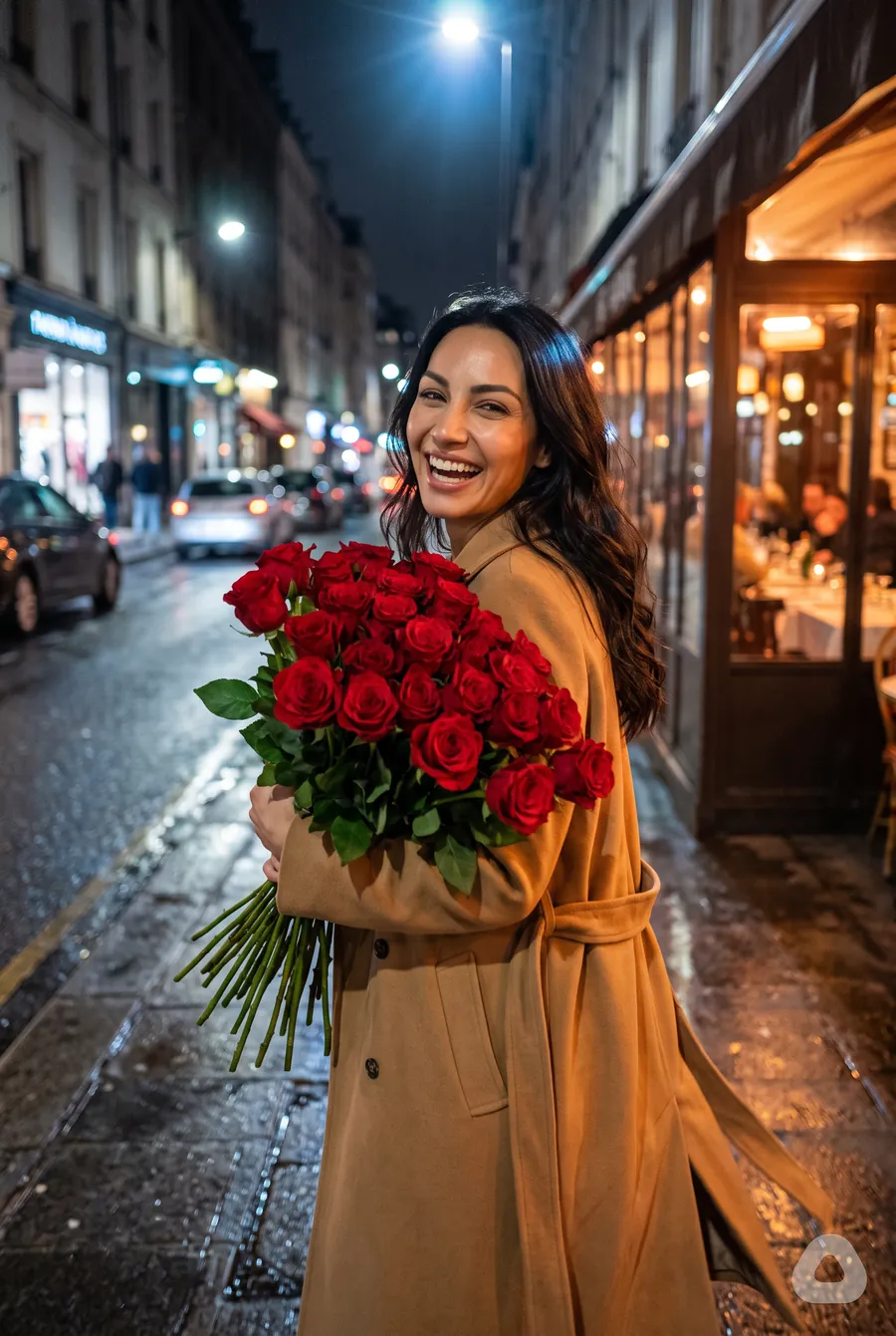 Night street with red roses: AI-generated with this prompt in AIFACECRAFT Image