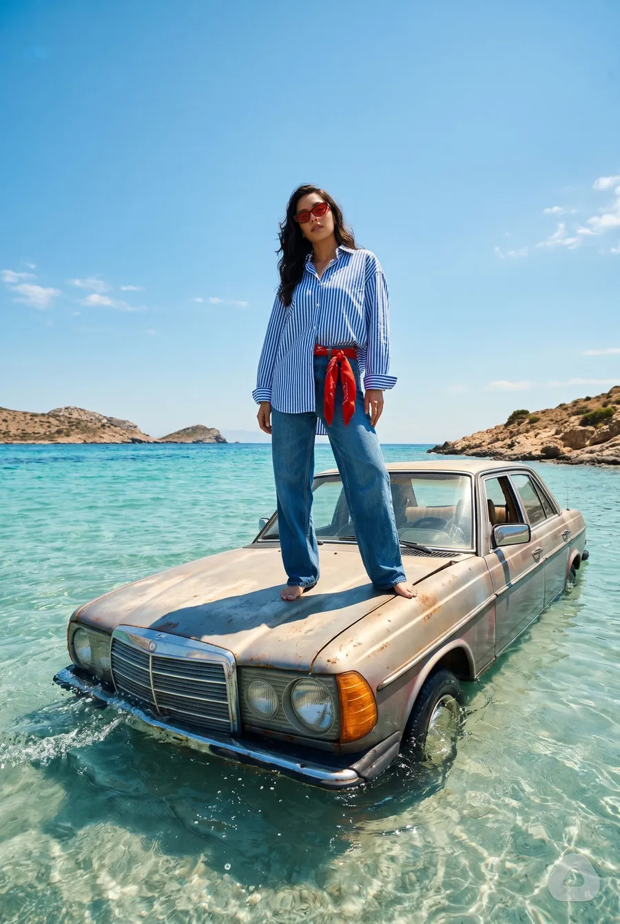 Classic car in the sea: AI-generated with this prompt · Nano Banana 2.1 · catalogue model